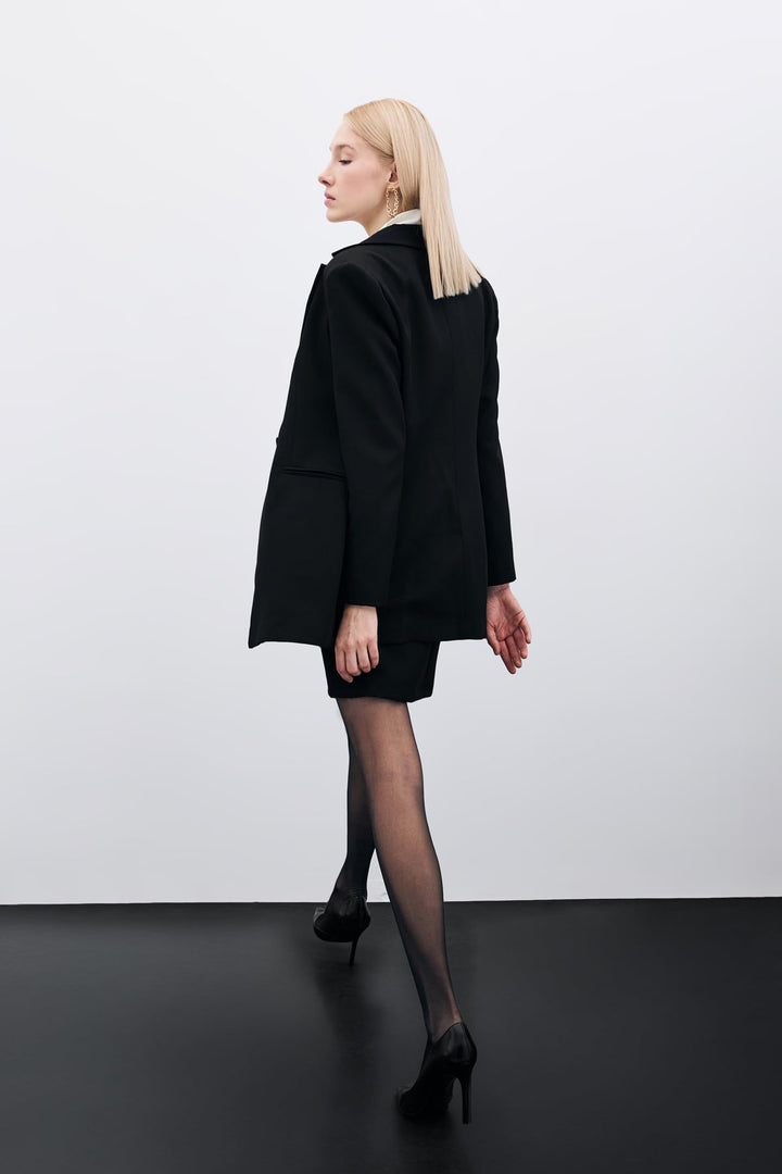 Sateen Veste classique à col mono - Noir