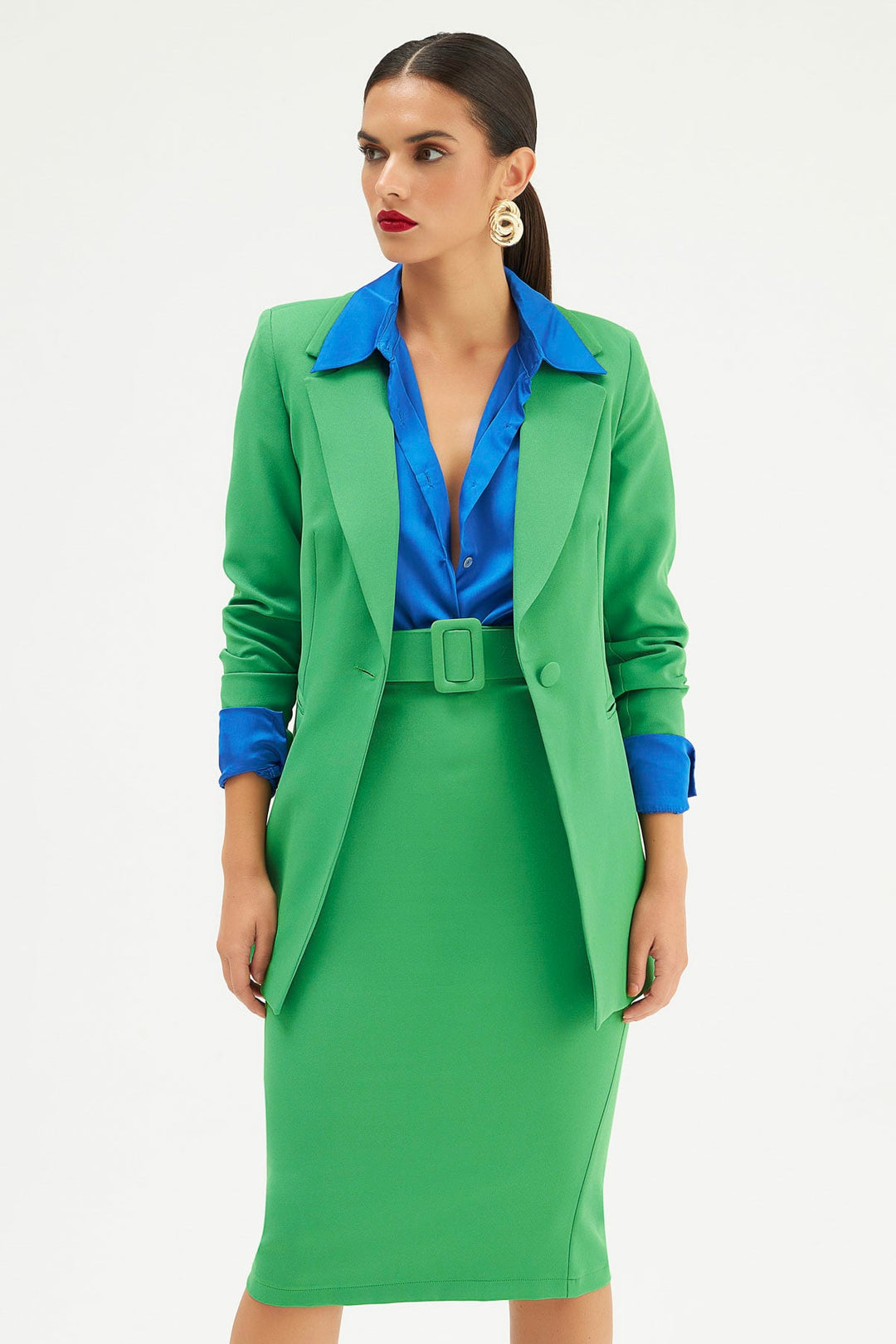 Sateen Veste classique à col mono - Vert