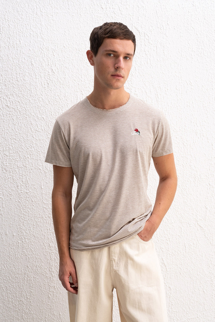 Giesto T-shirt marron à rayures avec détails de broderie - Marron