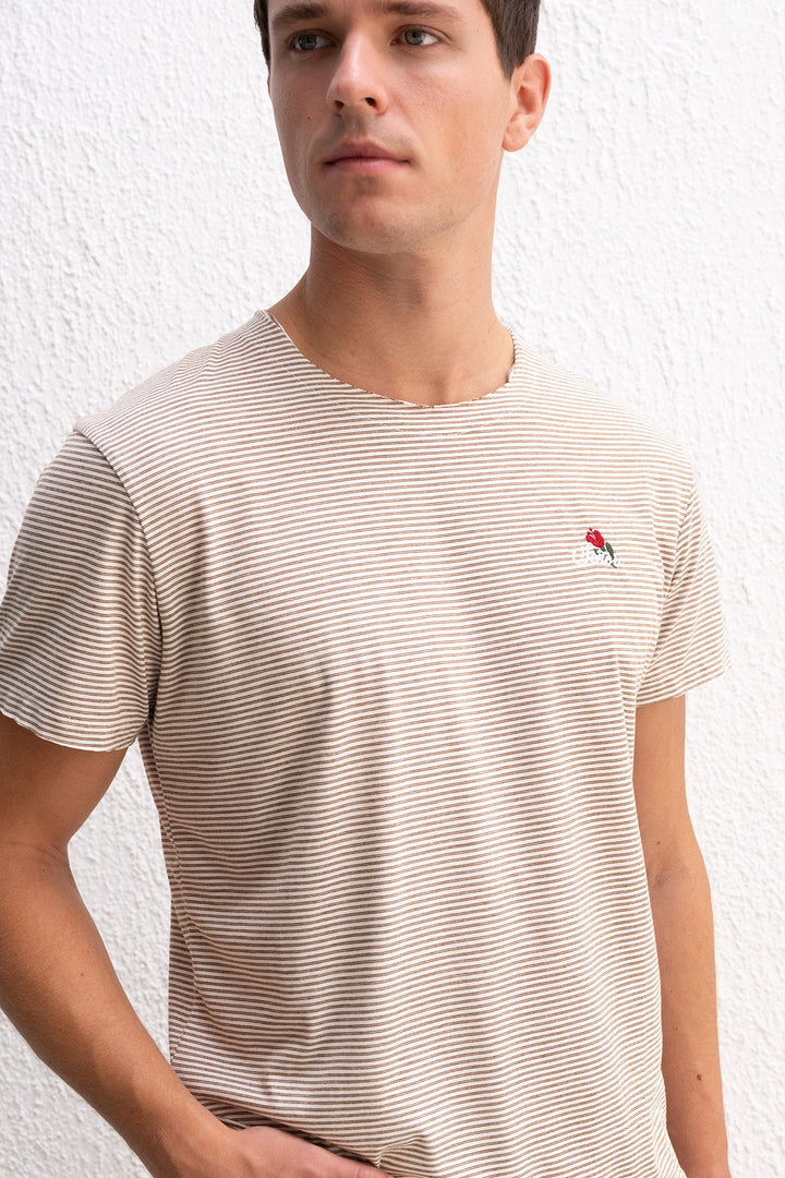 Giesto T-shirt marron à rayures avec détails de broderie - Marron