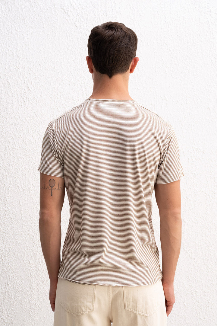 Giesto T-shirt marron à rayures avec détails de broderie - Marron