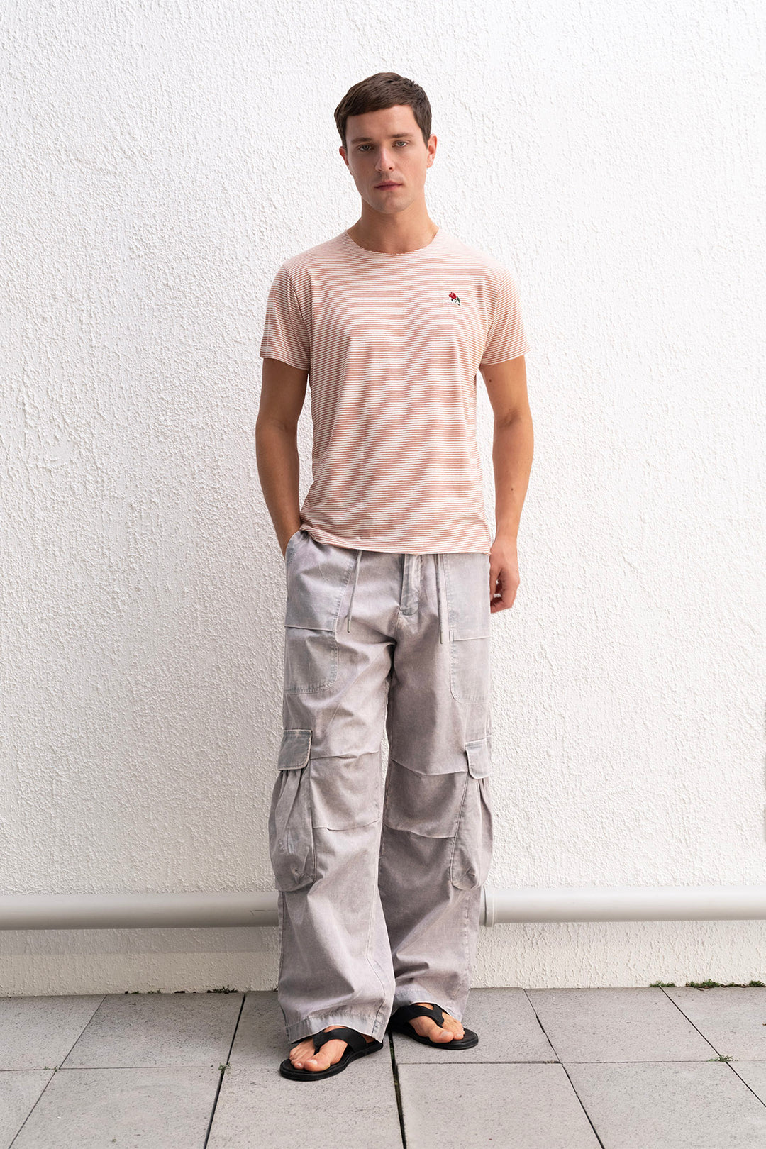 Giesto T-shirt terracotta à rayures avec détails de broderie - Brique