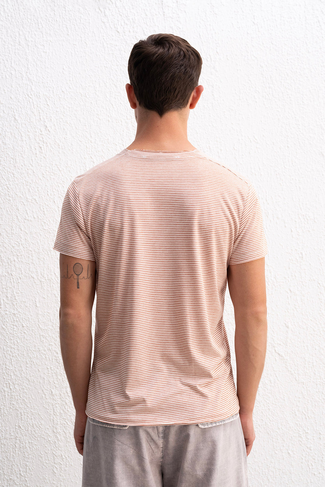 Giesto T-shirt terracotta à rayures avec détails de broderie - Brique