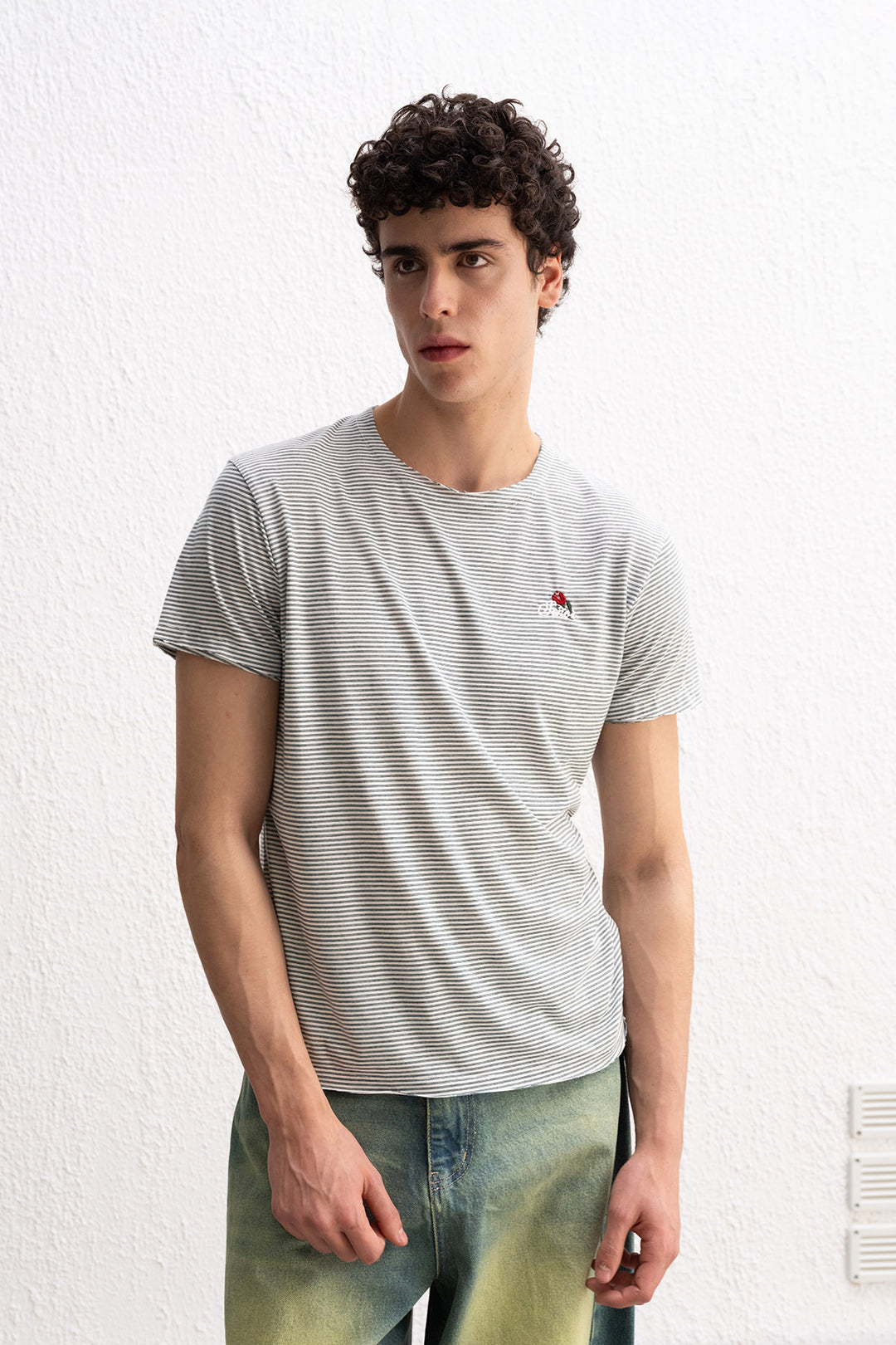 Giesto T-shirt vert à rayures avec détails de broderie - Vert