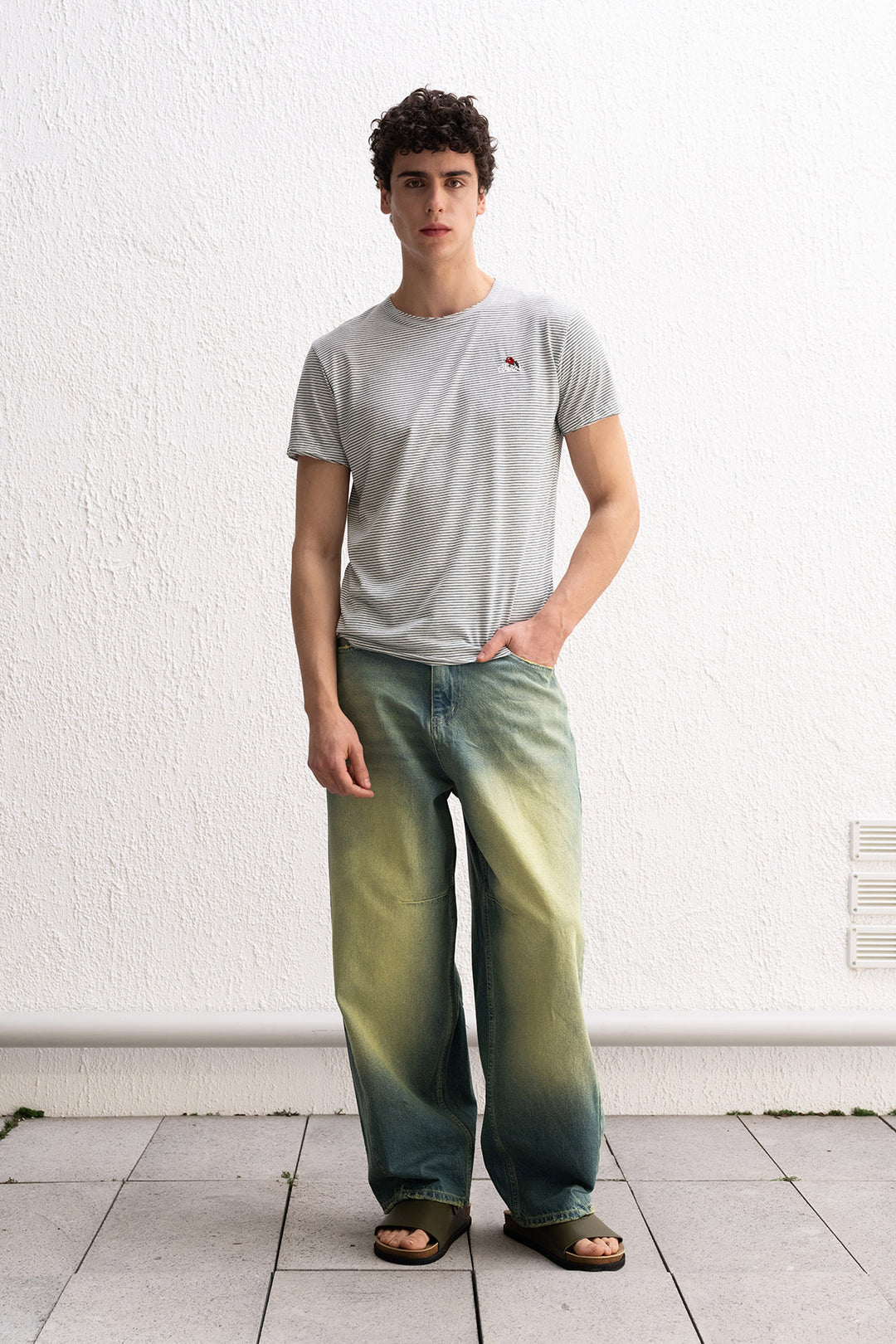 Giesto T-shirt vert à rayures avec détails de broderie - Vert