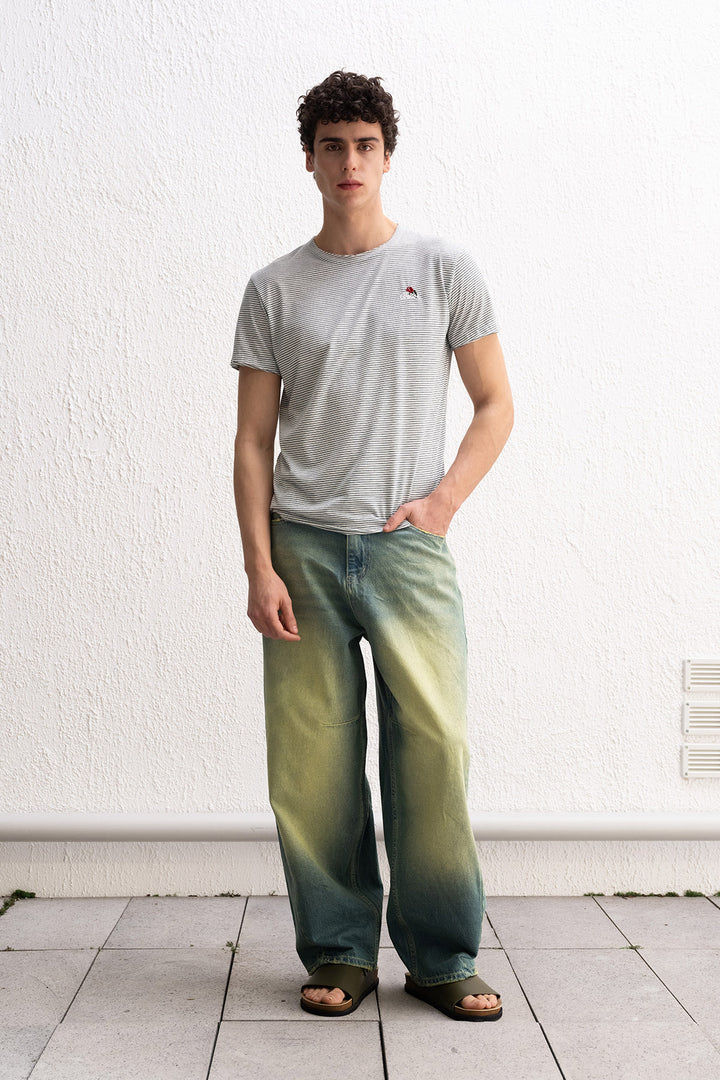 Giesto T-shirt vert à rayures avec détails de broderie - Vert