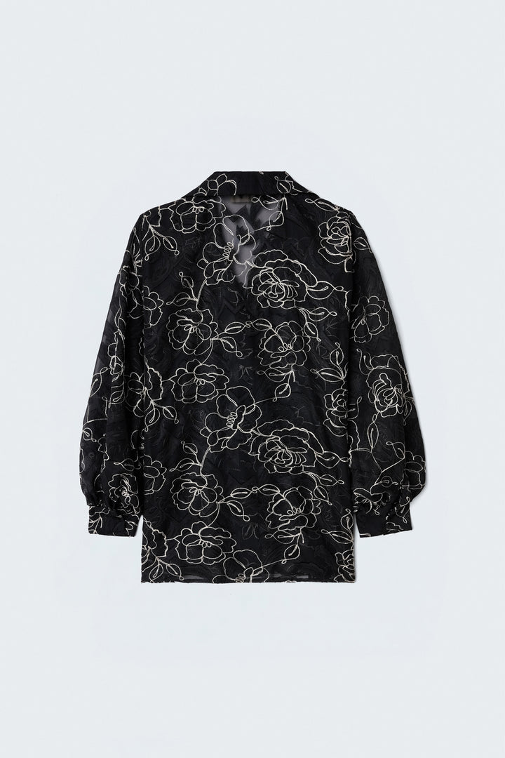 Sateen Chemise transparente avec détails brodés - Noir