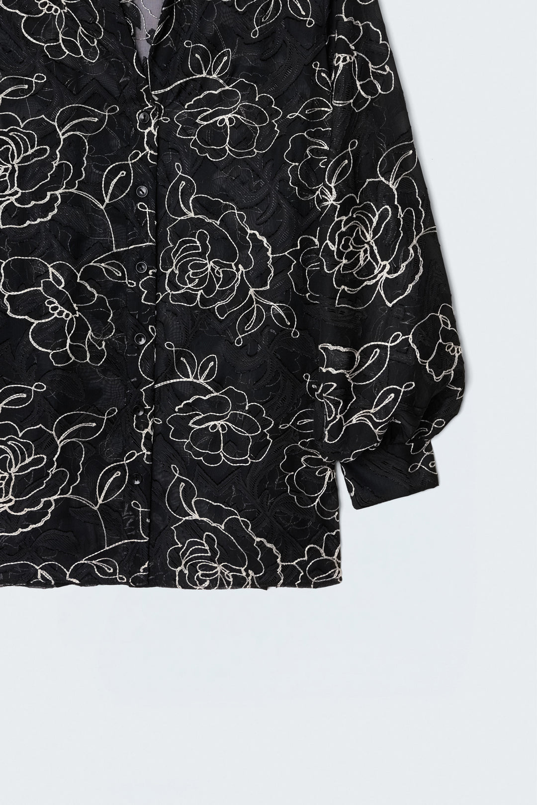 Sateen Chemise transparente avec détails brodés - Noir