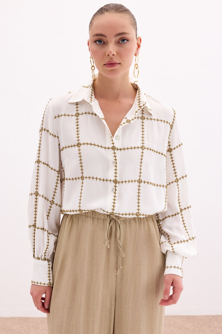 Sateen Chemise en viscose avec détails brodés - Kaki