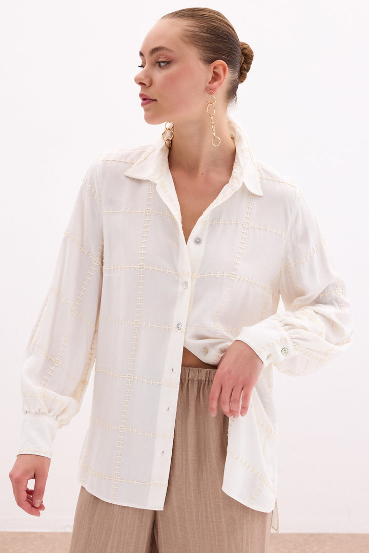 Sateen Chemise en viscose avec détails brodés - Crème