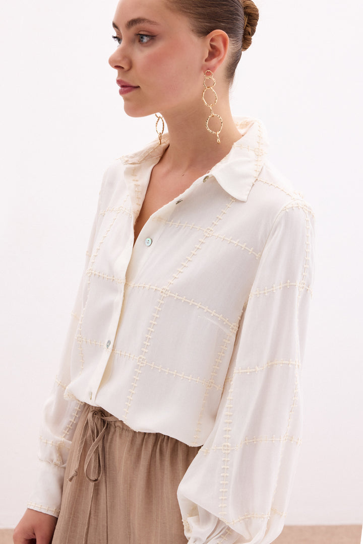 Sateen Chemise en viscose avec détails brodés - Crème