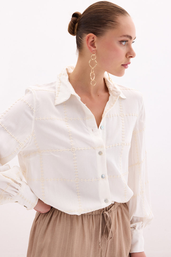 Sateen Chemise en viscose avec détails brodés - Crème