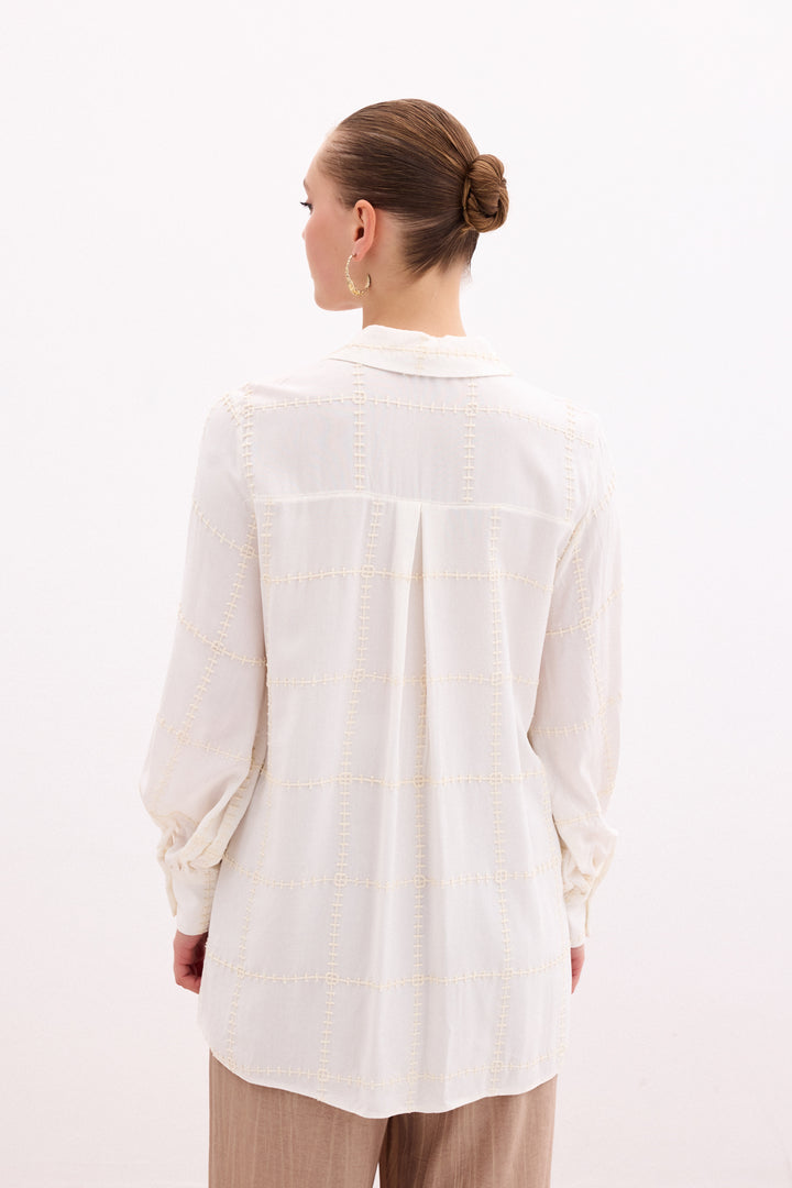 Sateen Chemise en viscose avec détails brodés - Crème