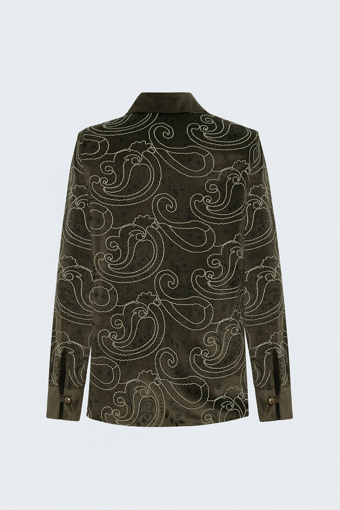 Sateen Chemise en Suède à Apparence Brodée - Kaki