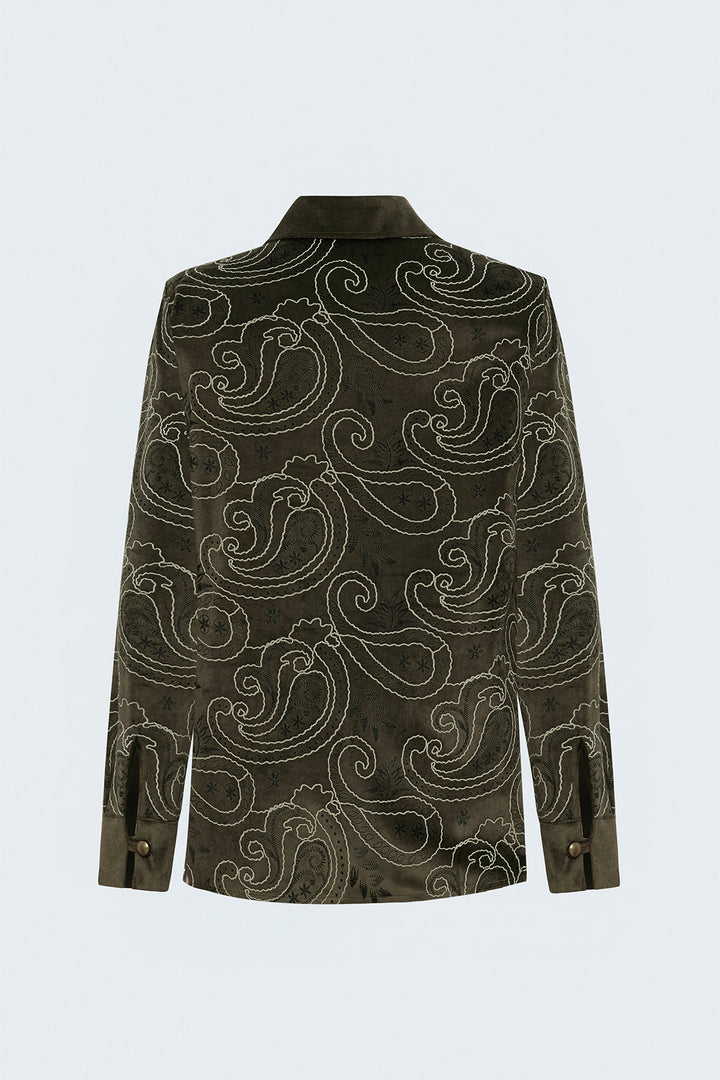 Sateen Chemise en Suède à Apparence Brodée - Kaki
