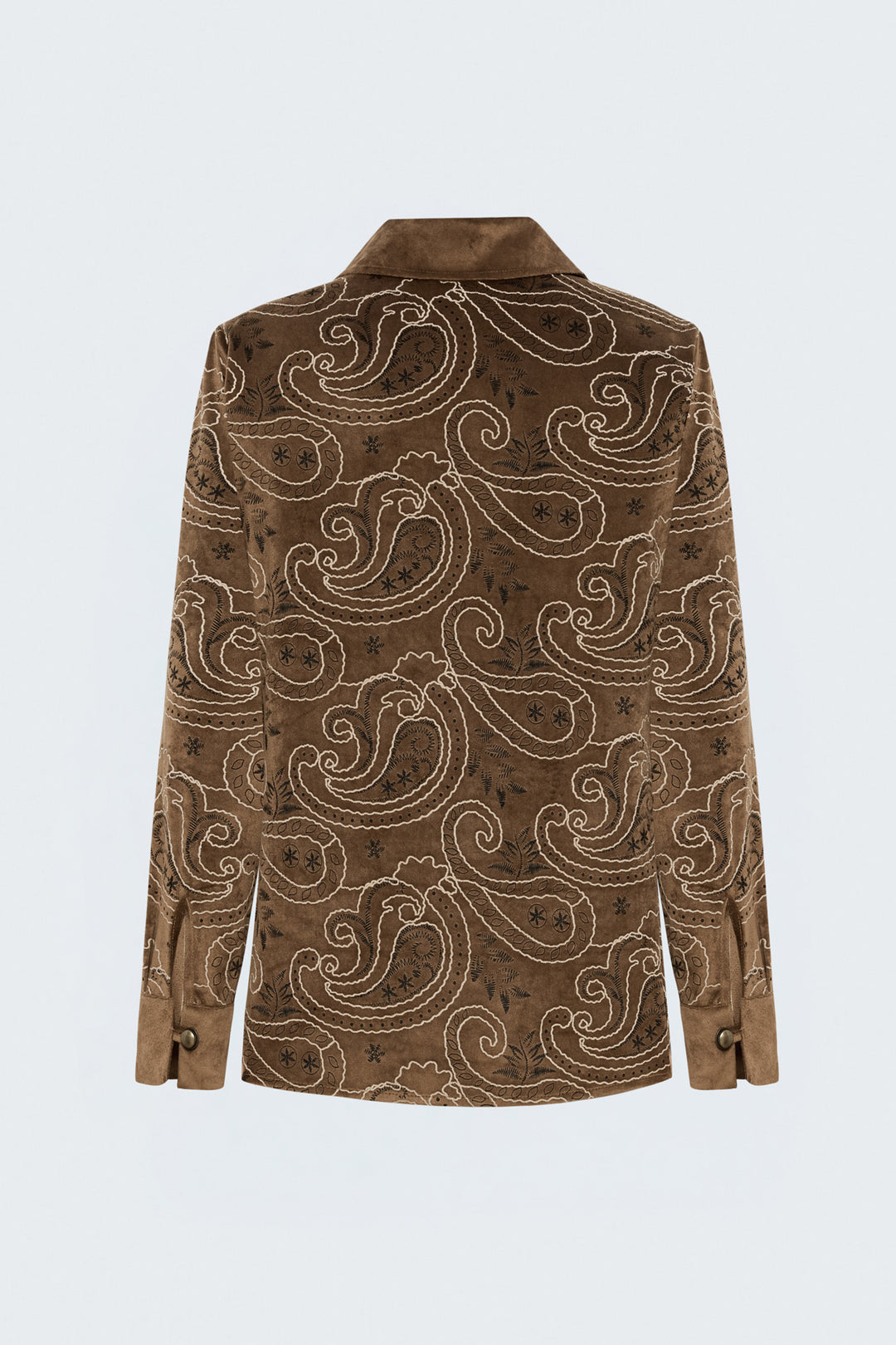 Sateen Chemise en Suède à Apparence Brodée - Marron