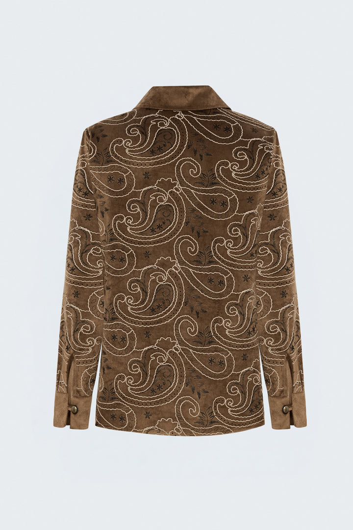 Sateen Chemise en Suède à Apparence Brodée - Marron