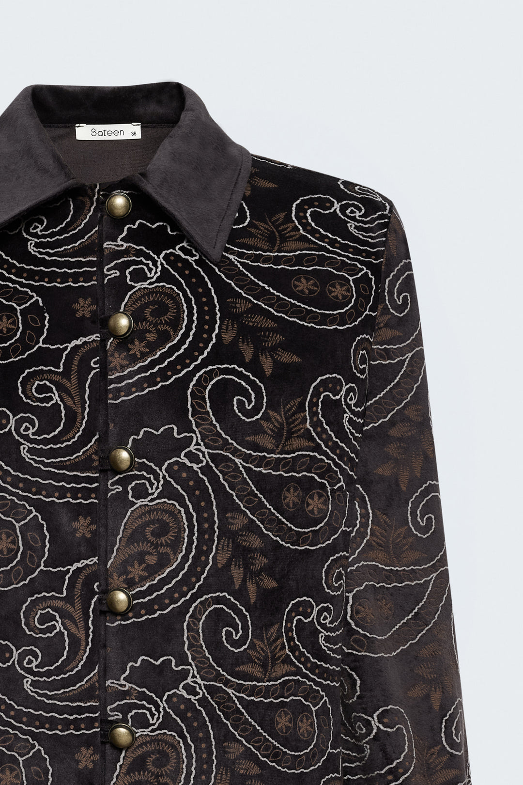 Sateen Chemise en Suède à Apparence Brodée - Marron foncé