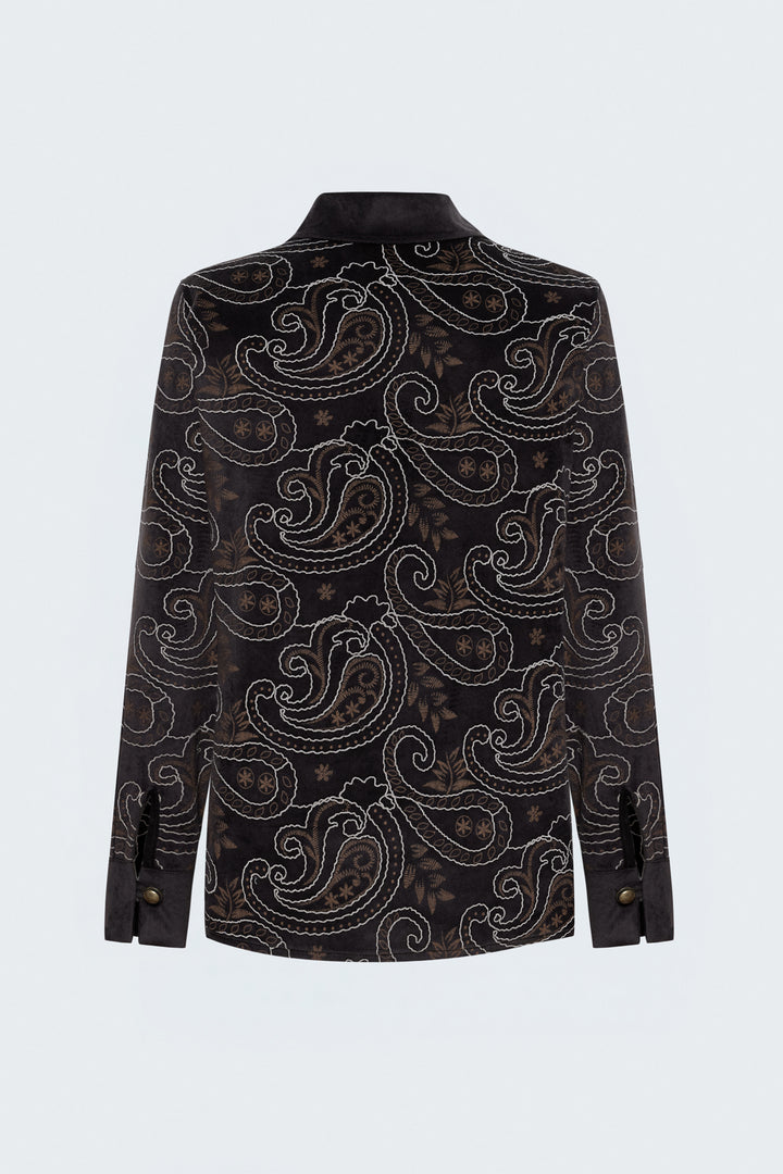 Sateen Chemise en Suède à Apparence Brodée - Marron foncé