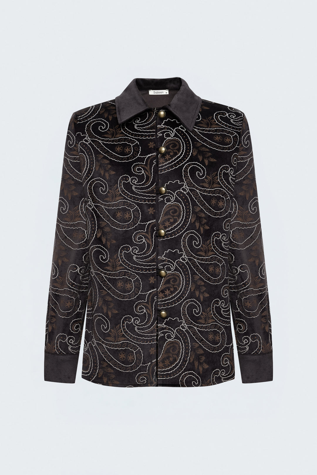 Sateen Chemise en Suède à Apparence Brodée - Marron foncé