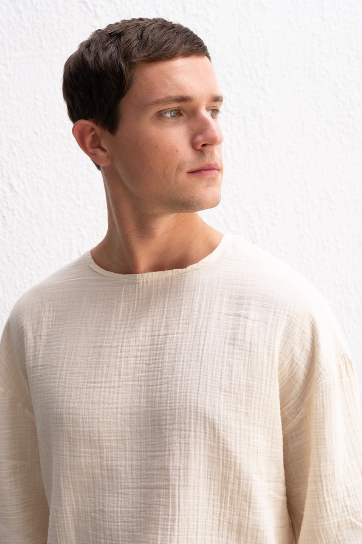 Giesto T-Shirt Beige Texturé Brodé - Beige