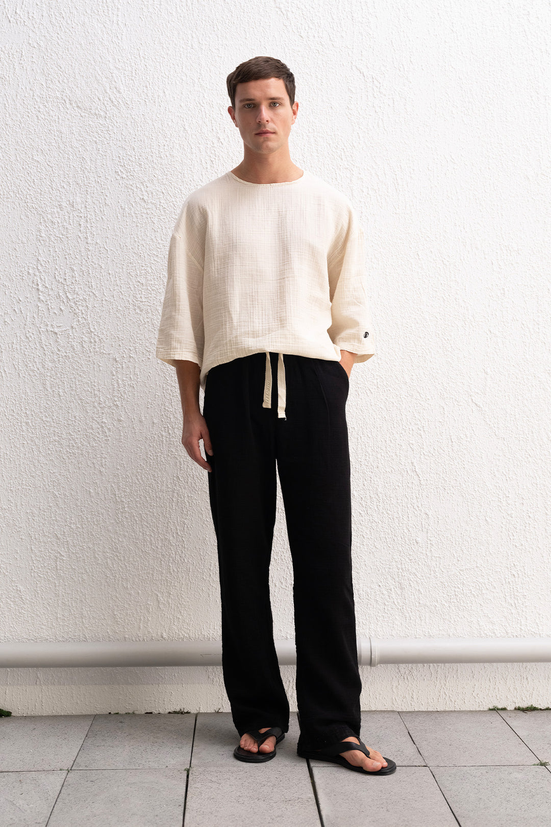 Giesto T-Shirt Beige Texturé Brodé - Beige