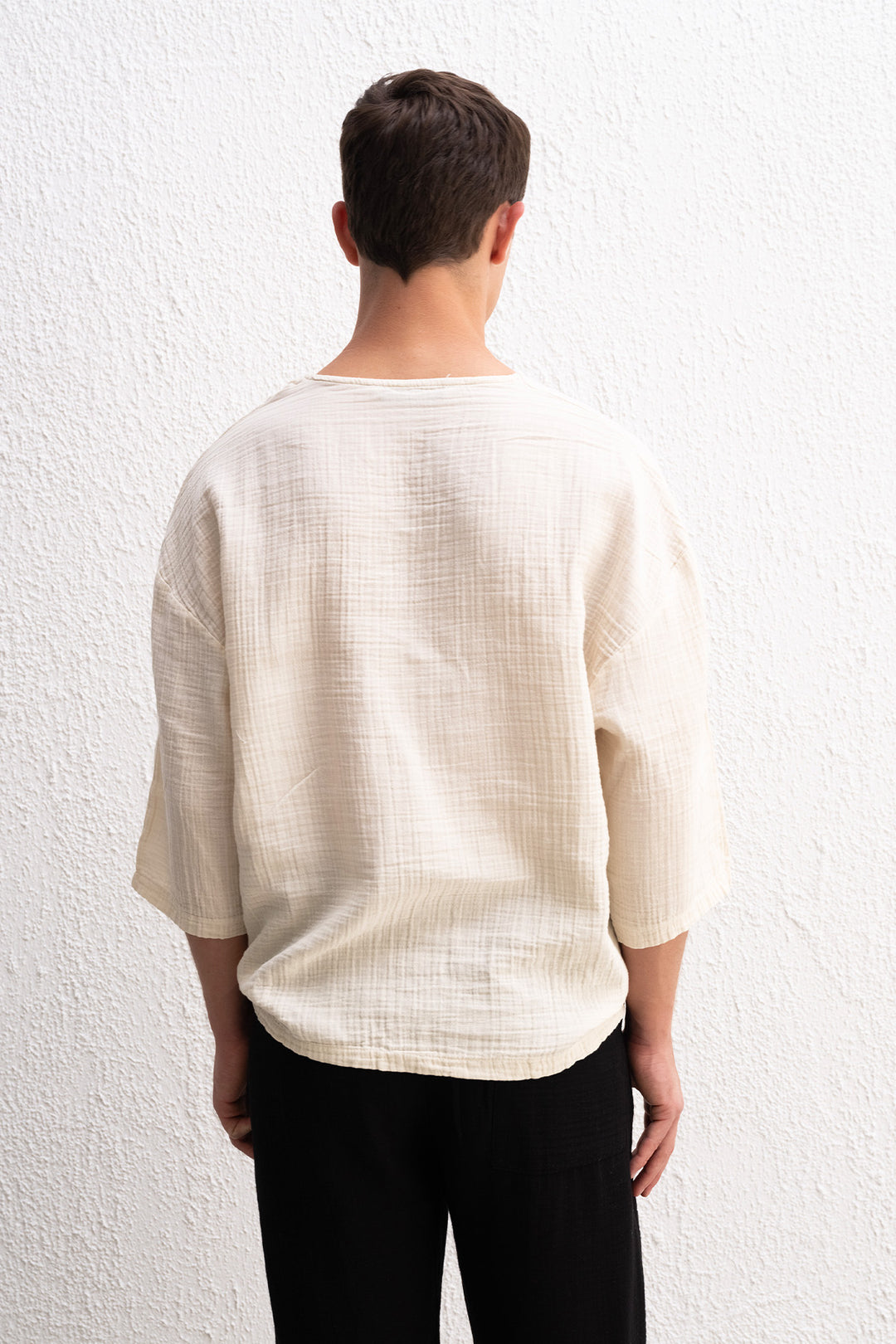 Giesto T-Shirt Beige Texturé Brodé - Beige