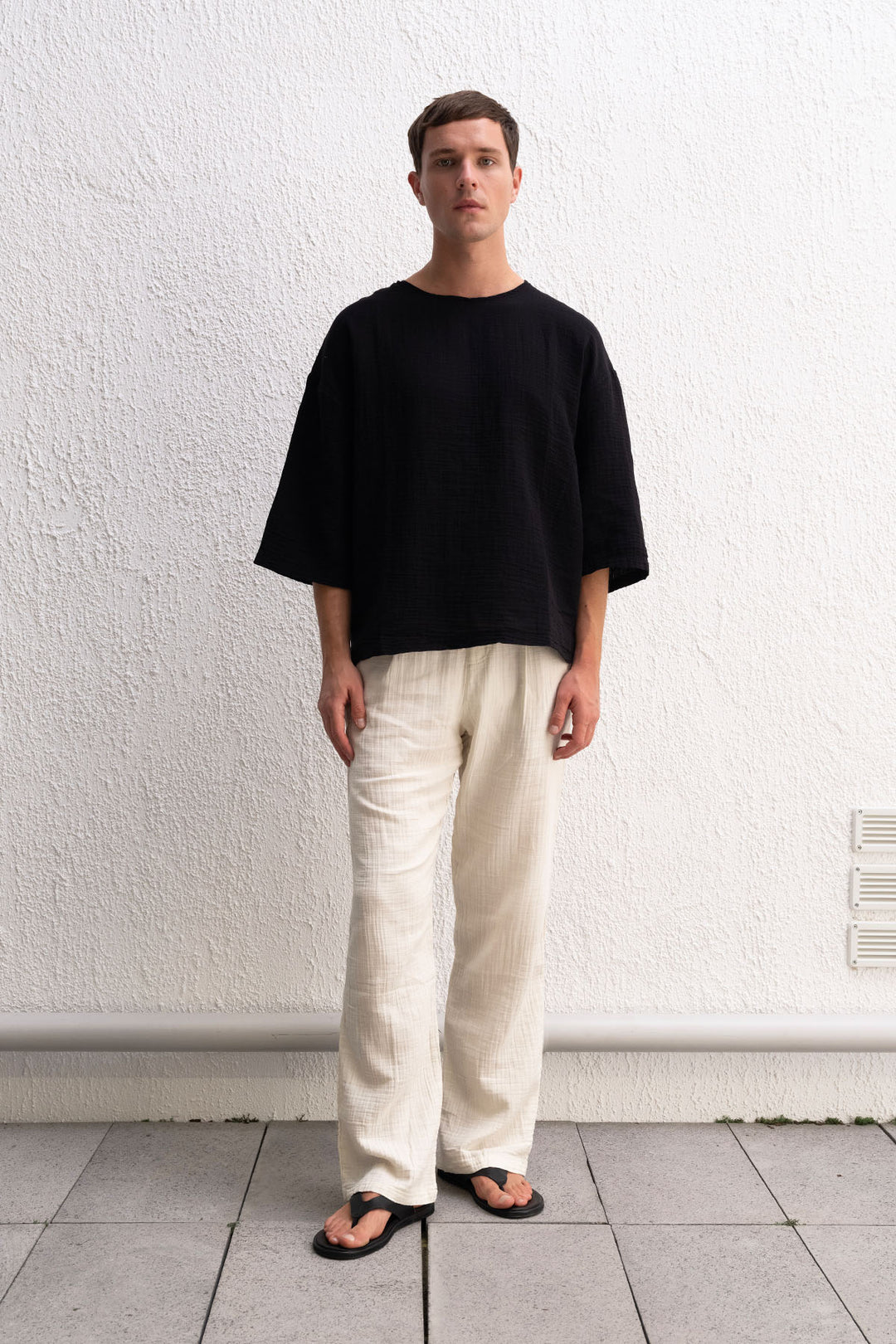Giesto T-Shirt Noir Texturé Brodé - Noir