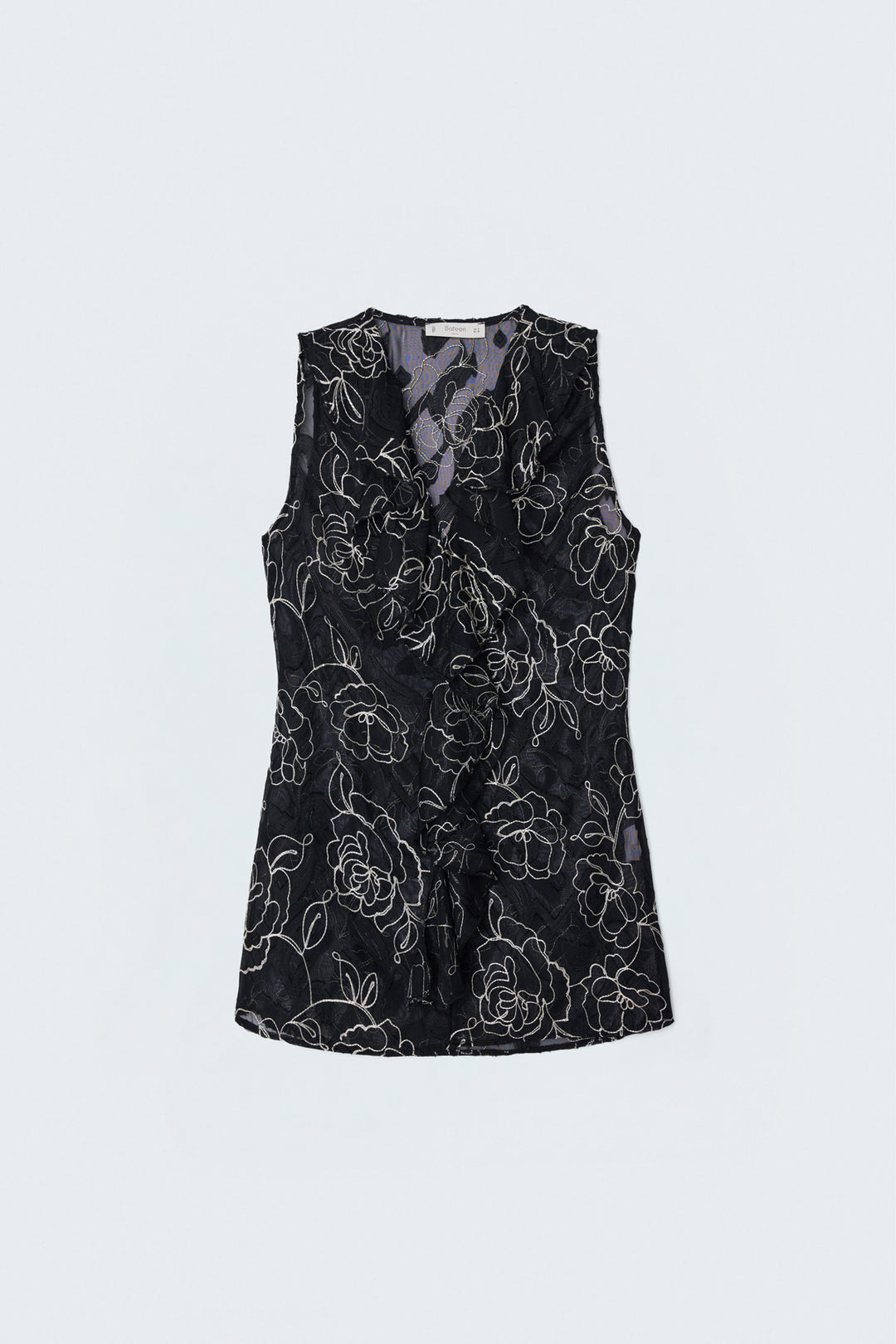 Sateen Blouse transparente avec détails en volants brodés - Noir
