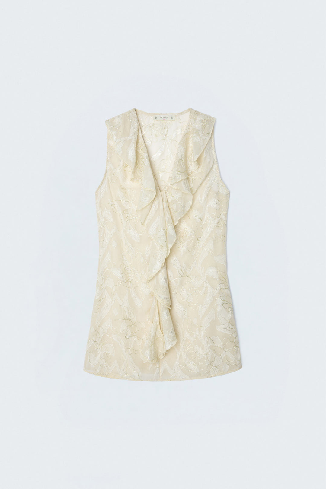 Sateen Blouse transparente avec détails en volants brodés - Beige