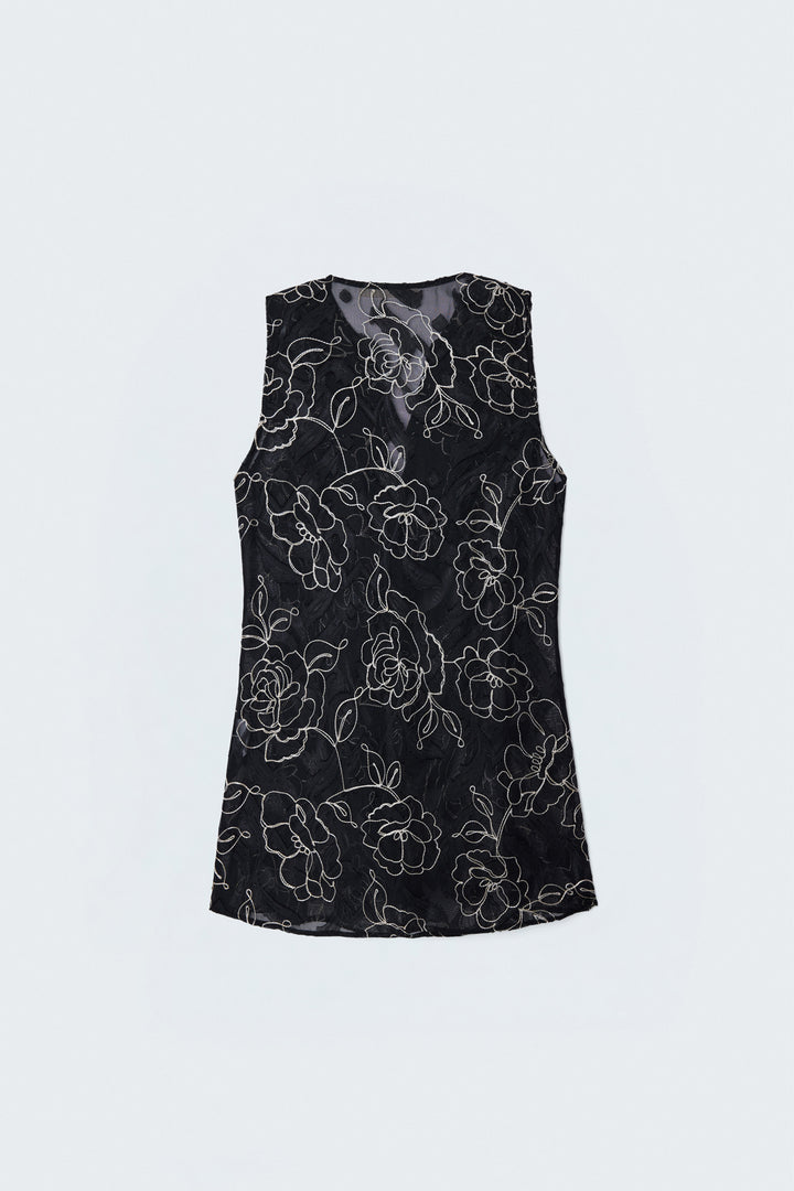 Sateen Blouse transparente avec détails en volants brodés - Noir