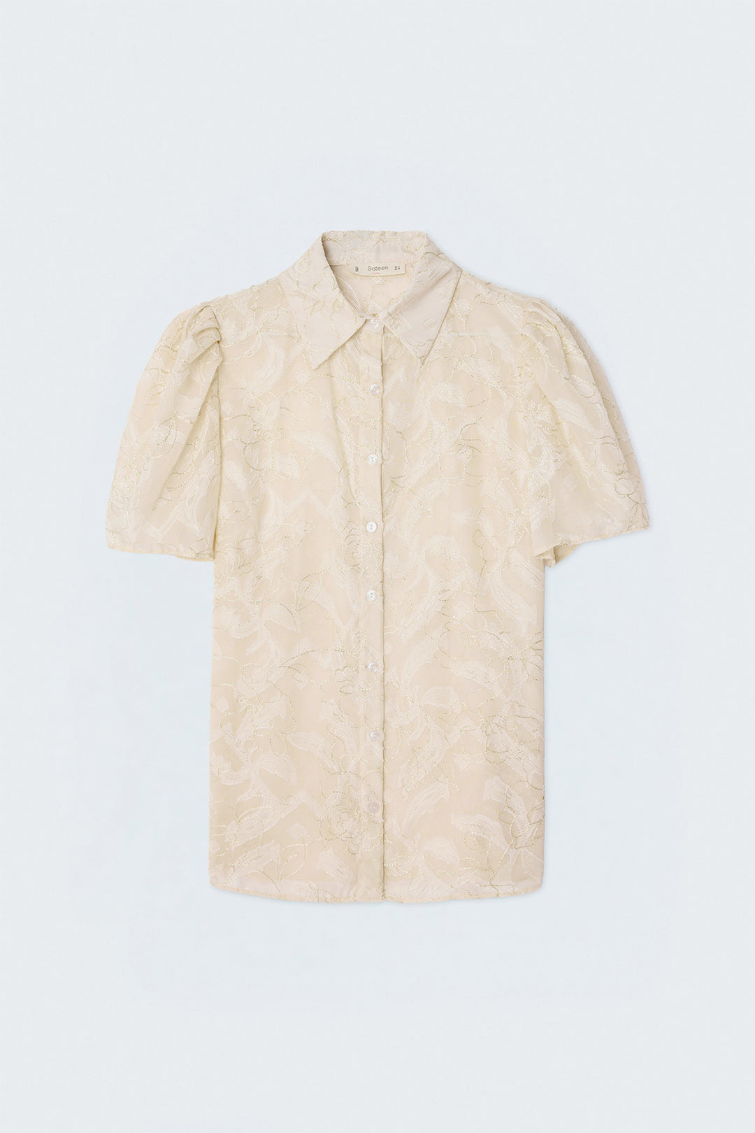 Sateen Chemise à Manches Courtes Brodée - Beige