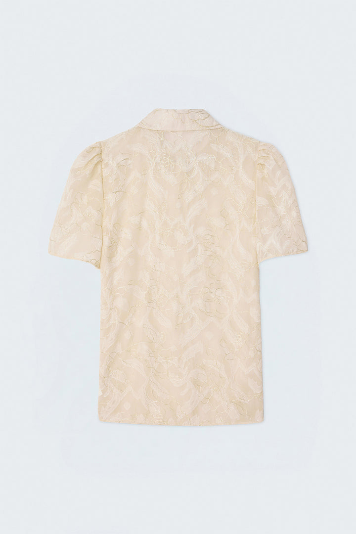 Sateen Chemise à Manches Courtes Brodée - Beige
