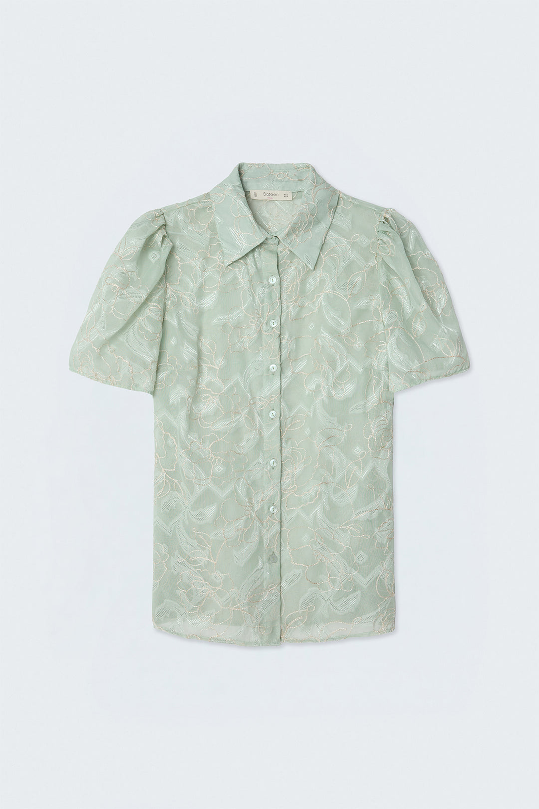 Sateen Chemise à Manches Courtes Brodée - Menthe