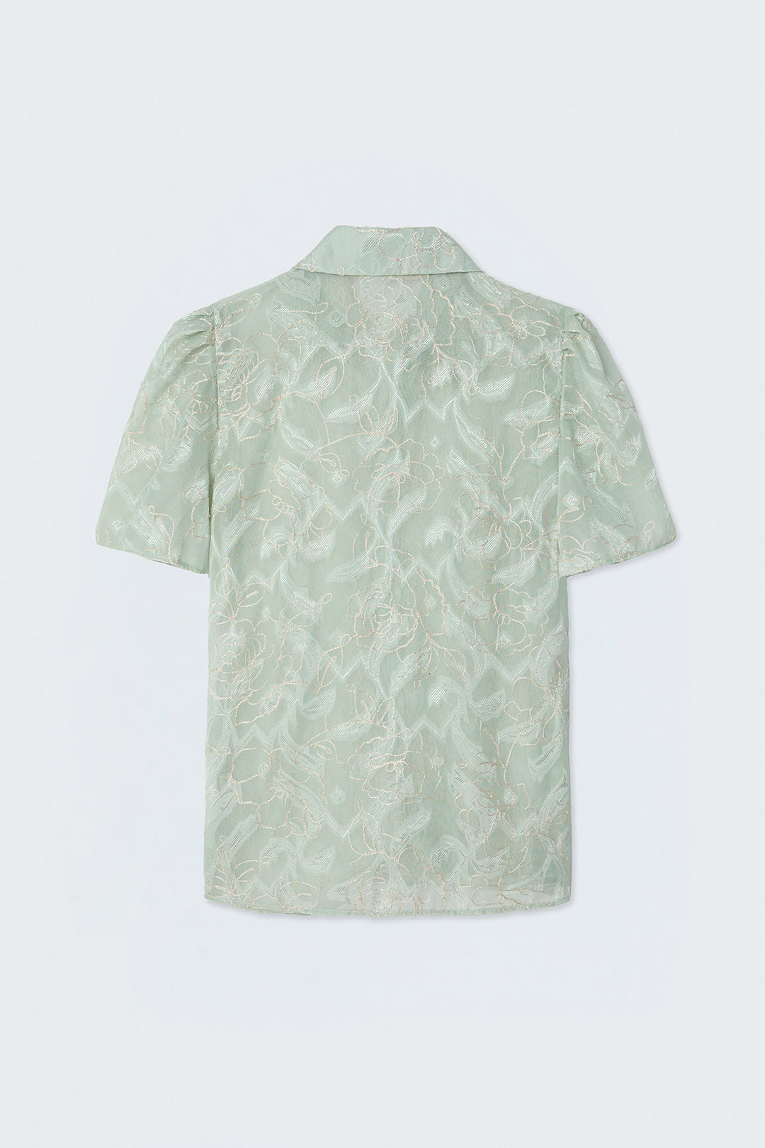 Sateen Chemise à Manches Courtes Brodée - Menthe