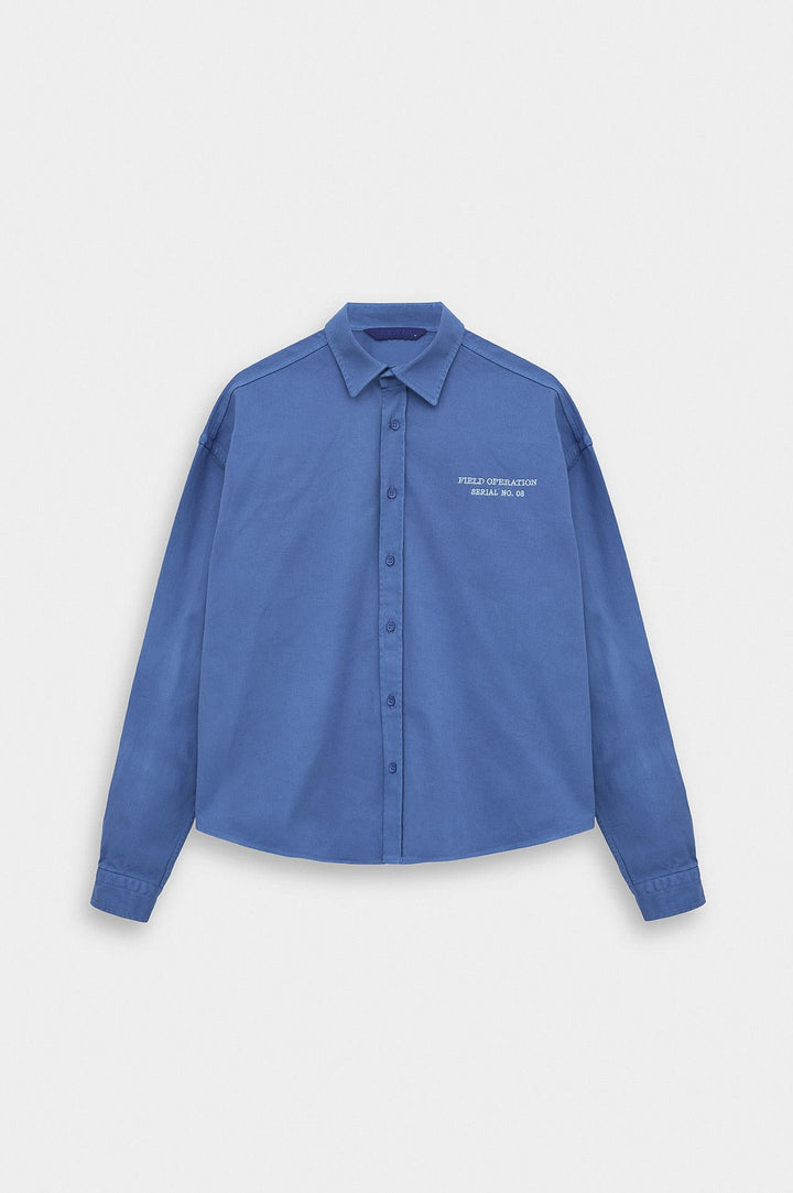 Giesto Chemise en Gabardine Bleue avec Broderie - Bleu