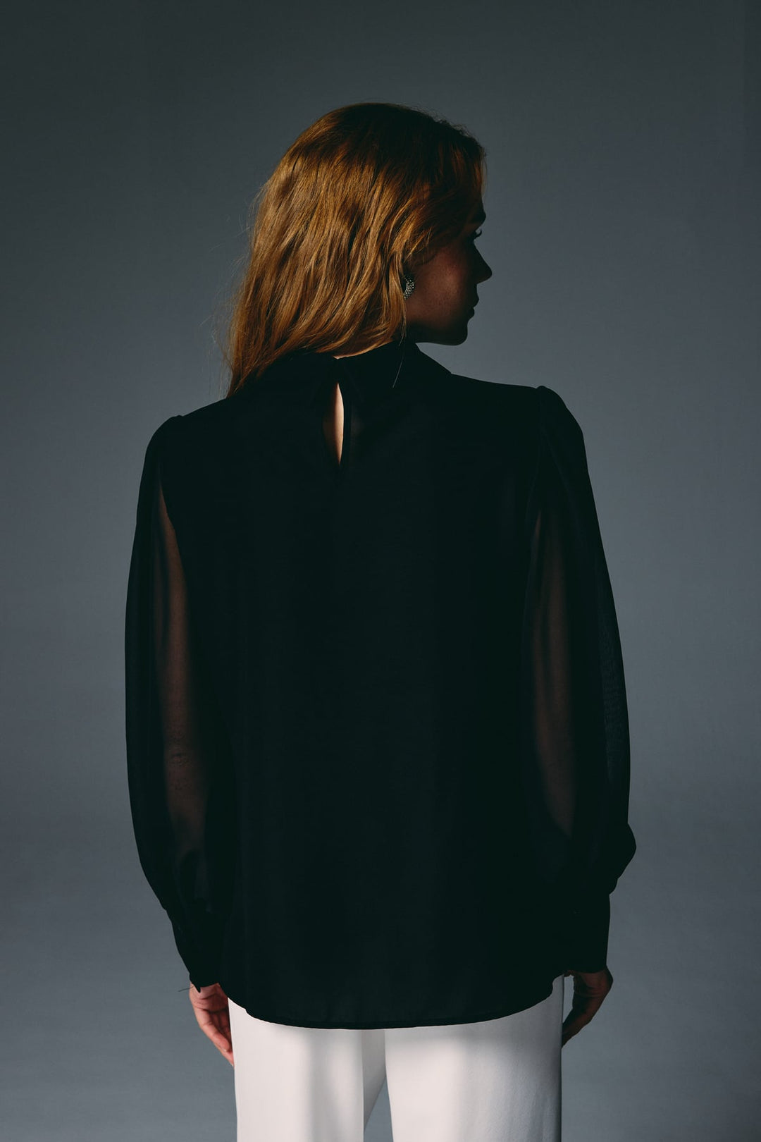 Sateen Blouse avec détail nervuré - Noir