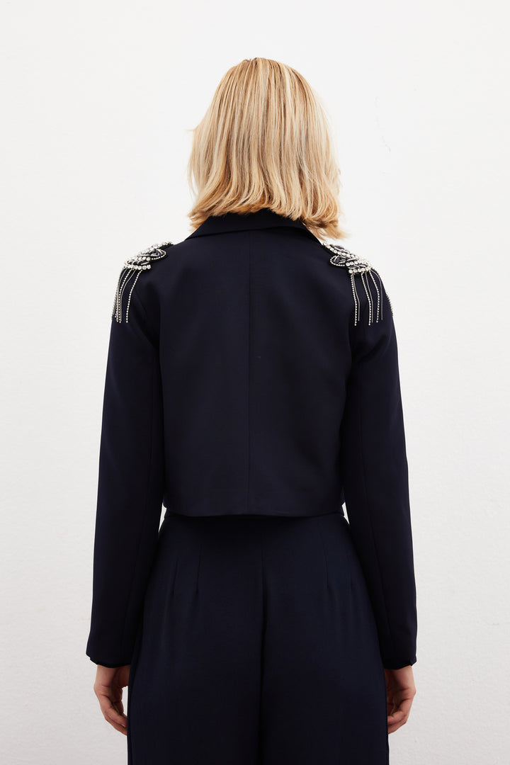 Sateen Veste courte avec accessoires d'épaule - Bleu marine