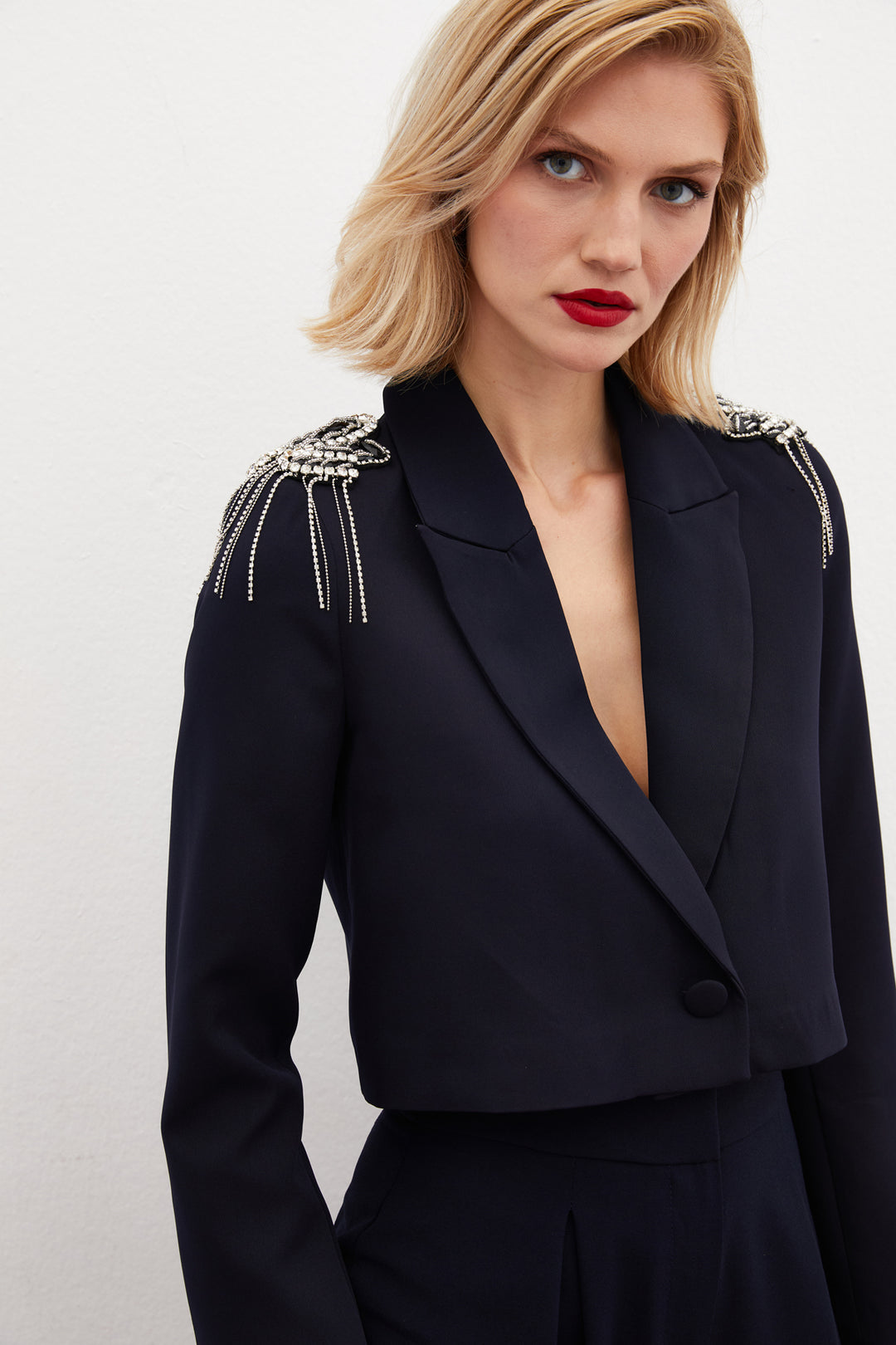 Sateen Veste courte avec accessoires d'épaule - Bleu marine