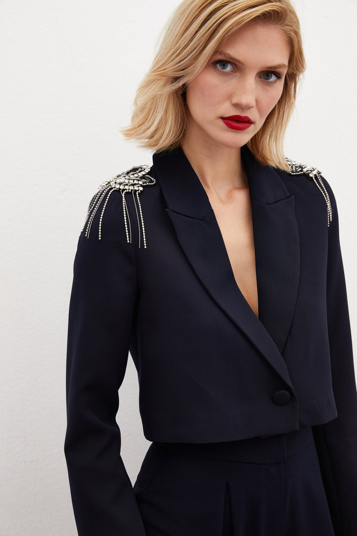 Sateen Veste courte avec accessoires d'épaule - Bleu marine