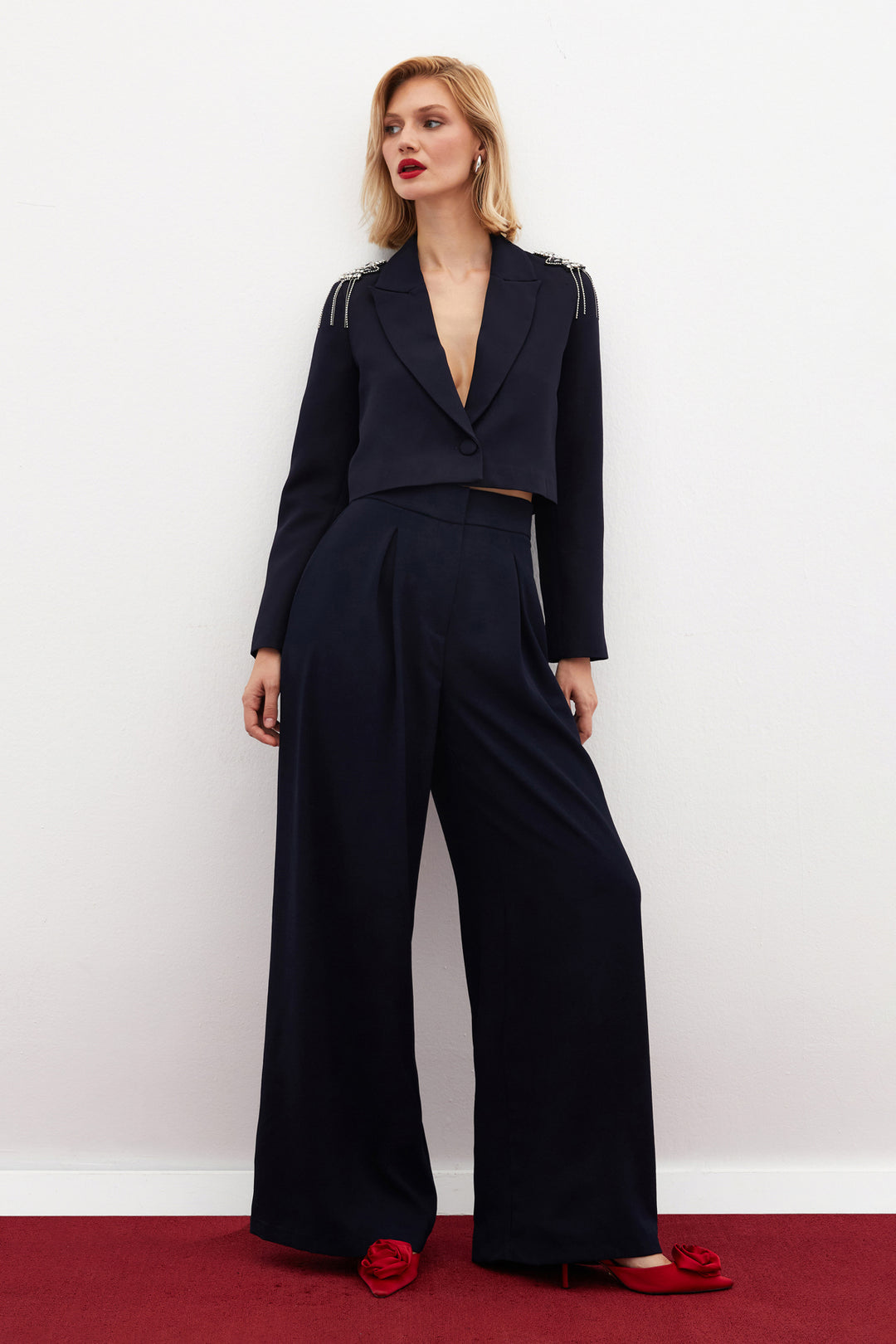 Sateen Veste courte avec accessoires d'épaule - Bleu marine