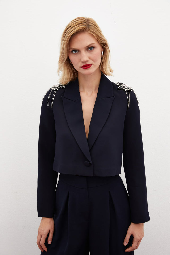 Sateen Veste courte avec accessoires d'épaule - Bleu marine
