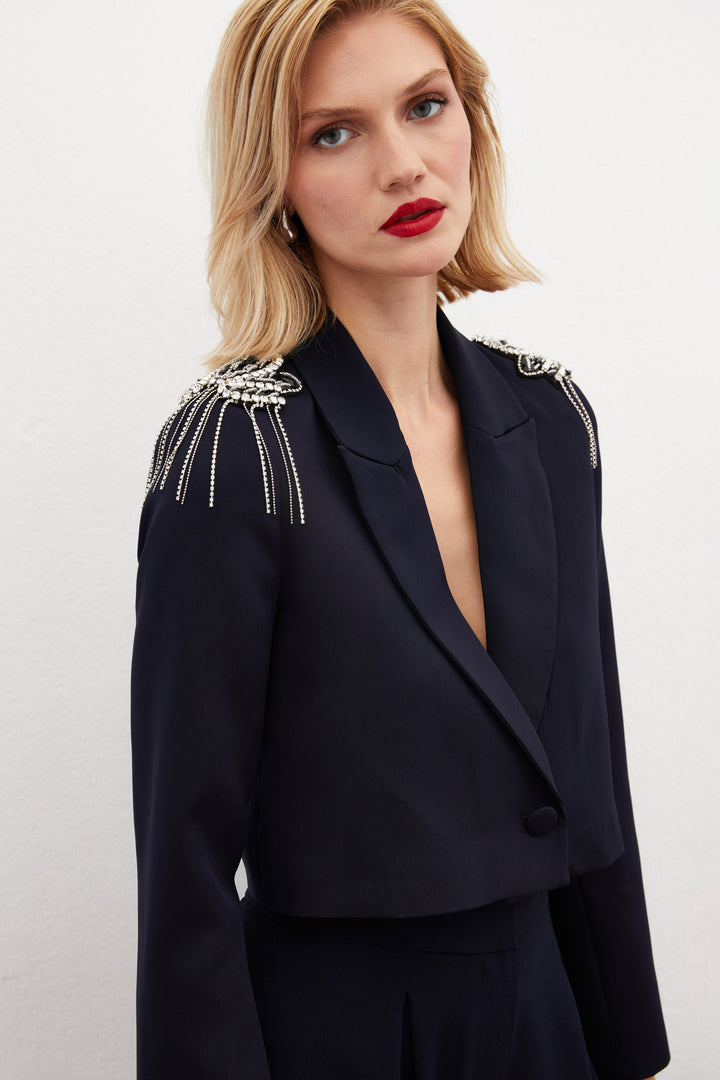 Sateen Veste courte avec accessoires d'épaule - Bleu marine