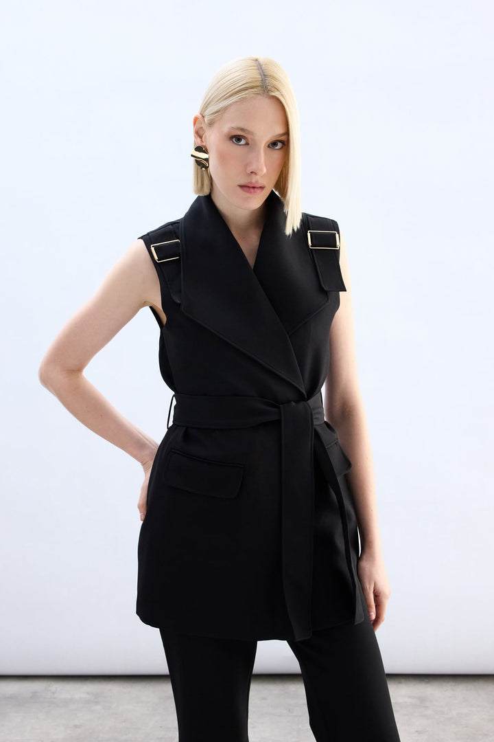 Sateen Gilet à ceinture avec accessoire d'épaule - Noir