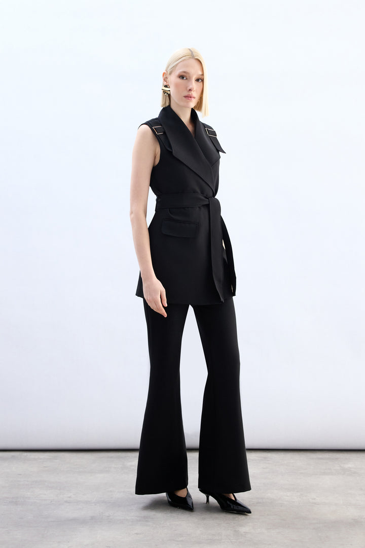 Sateen Gilet à ceinture avec accessoire d'épaule - Noir