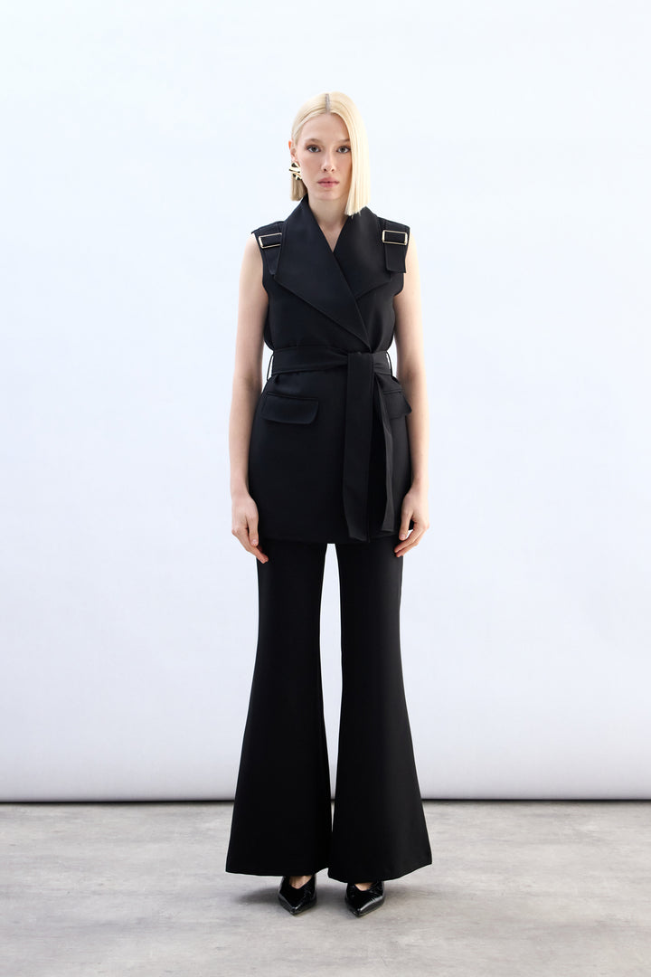 Sateen Gilet à ceinture avec accessoire d'épaule - Noir
