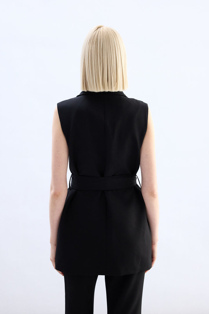 Sateen Gilet à ceinture avec accessoire d'épaule - Noir