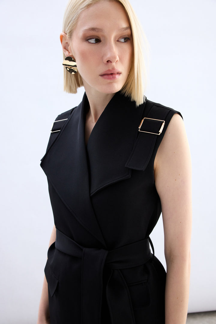 Sateen Gilet à ceinture avec accessoire d'épaule - Noir