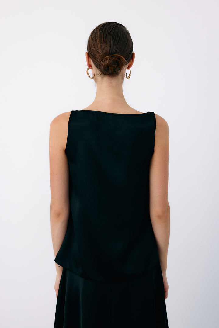 Sateen Blouse ample avec accessoire d'épaule - Noir