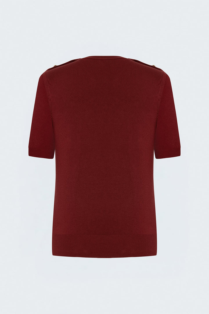 Sateen Tricot à manches courtes avec boutons aux épaules - Rouge